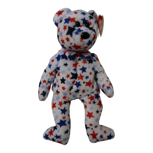 VTG TY Beanie Babies "Red, White, & Blue" White Bear with Stars 2002 - Picture 6 of 10